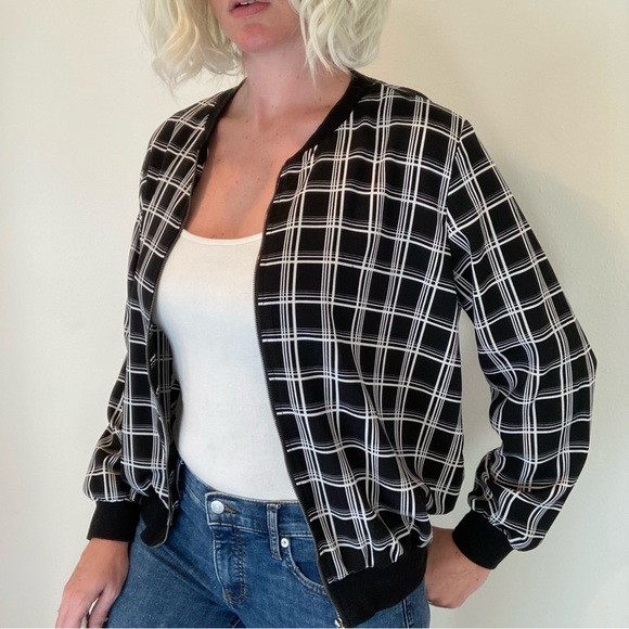 Como Black Grid Pattern Bomber Jacket XL - Picture 1 of 5